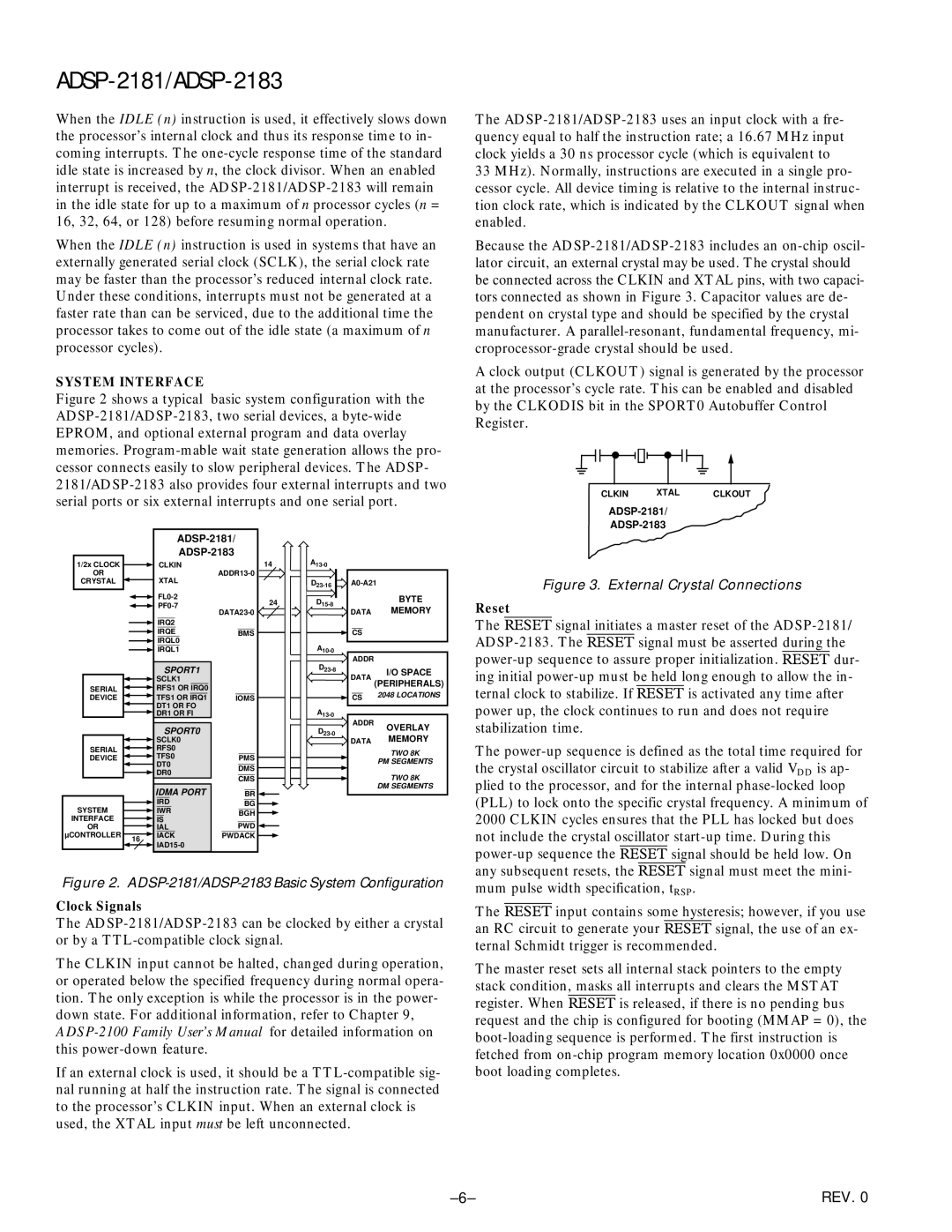 Analog Devices manual System Interface, ADSP-2181 ADSP-2183 