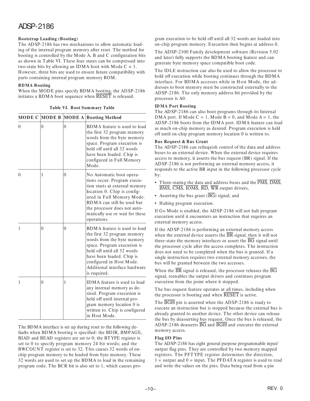 Analog Devices ADSP-2186 specifications Booting Method 