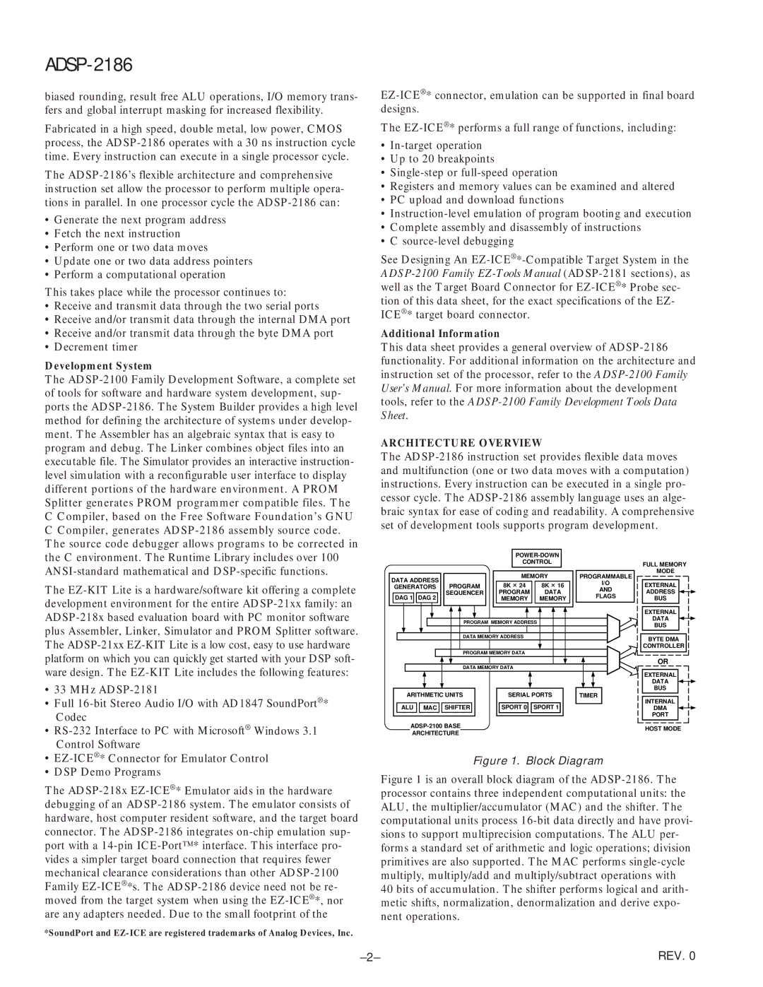 Analog Devices ADSP-2186 specifications Development System, Additional Information, Architecture Overview 