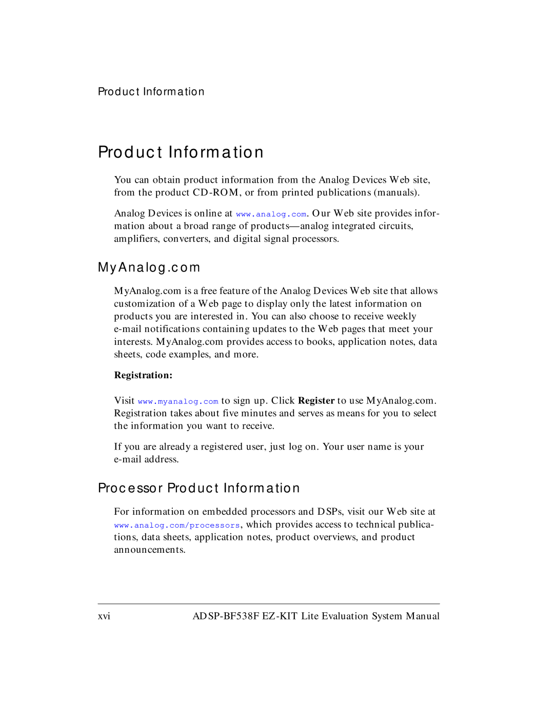 Analog Devices ADSP-BF538F system manual MyAnalog.com, Processor Product Information 