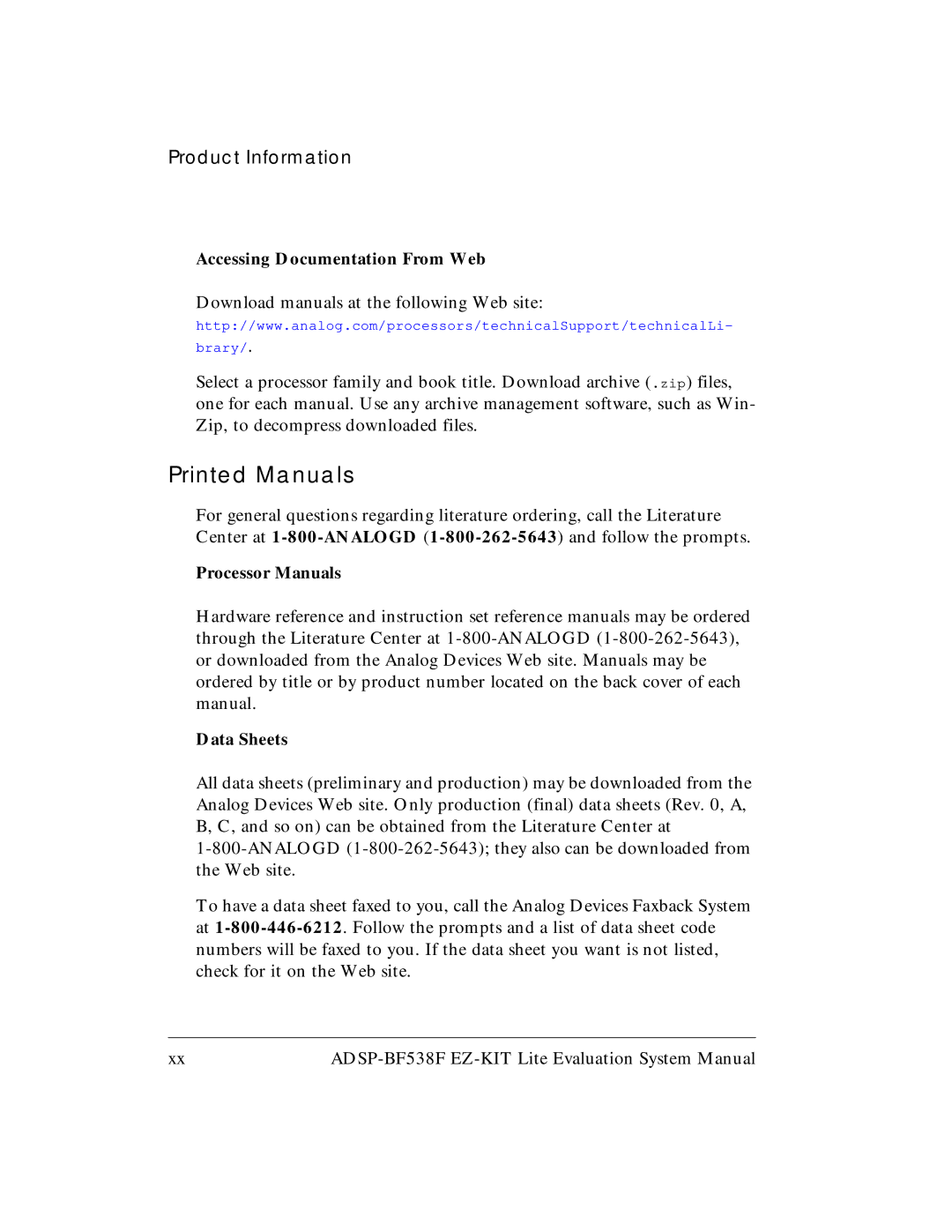 Analog Devices ADSP-BF538F system manual Printed Manuals, Accessing Documentation From Web 