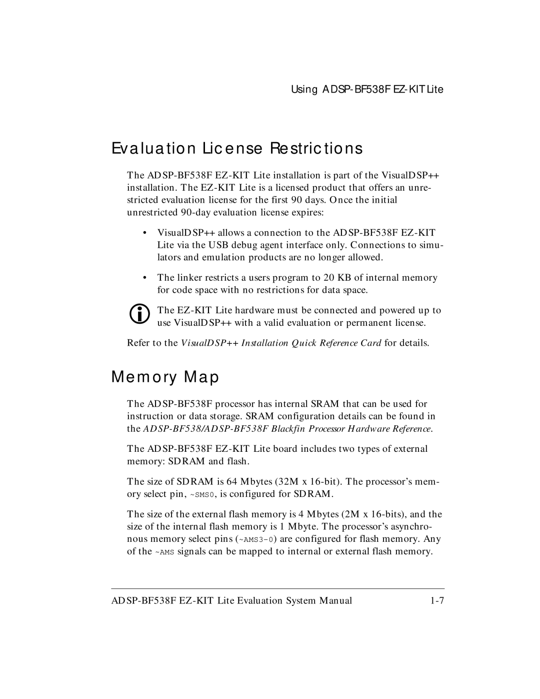 Analog Devices ADSP-BF538F system manual Evaluation License Restrictions, Memory Map 