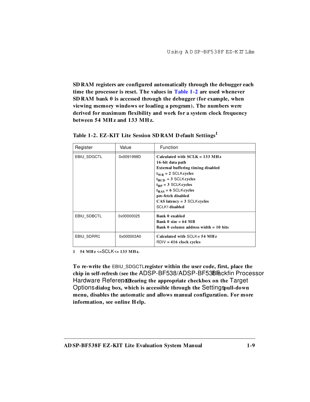 Analog Devices ADSP-BF538F system manual Register Value Function 