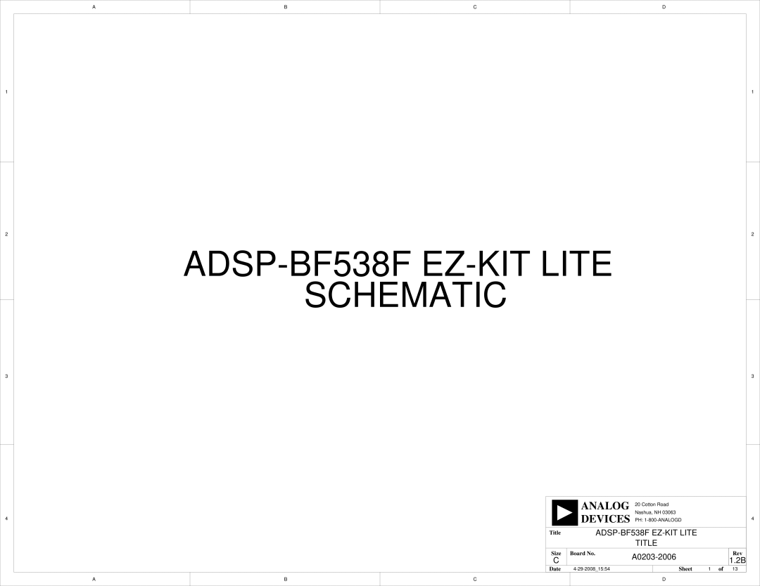 Analog Devices system manual ADSP-BF538F EZ-KIT Lite Schematic, ADSP-BF538F EZ-KIT Lite Title 