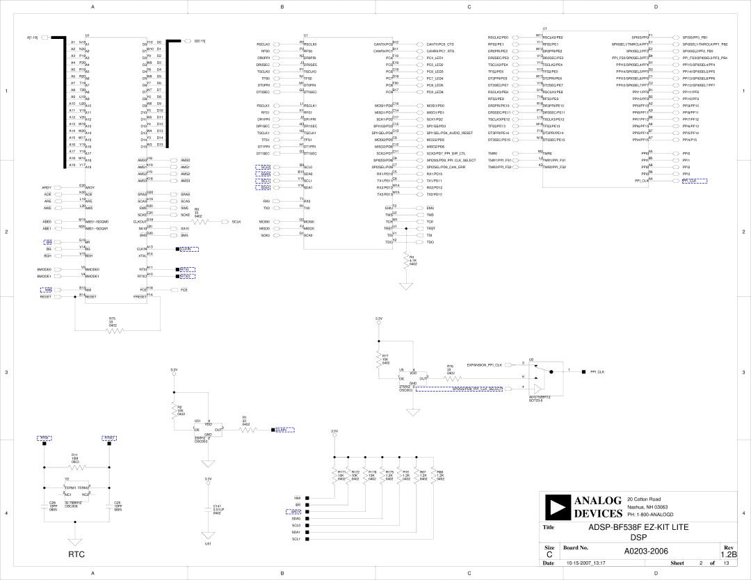 Analog Devices system manual ADSP-BF538F EZ-KIT Lite, Dsp, Rtc 