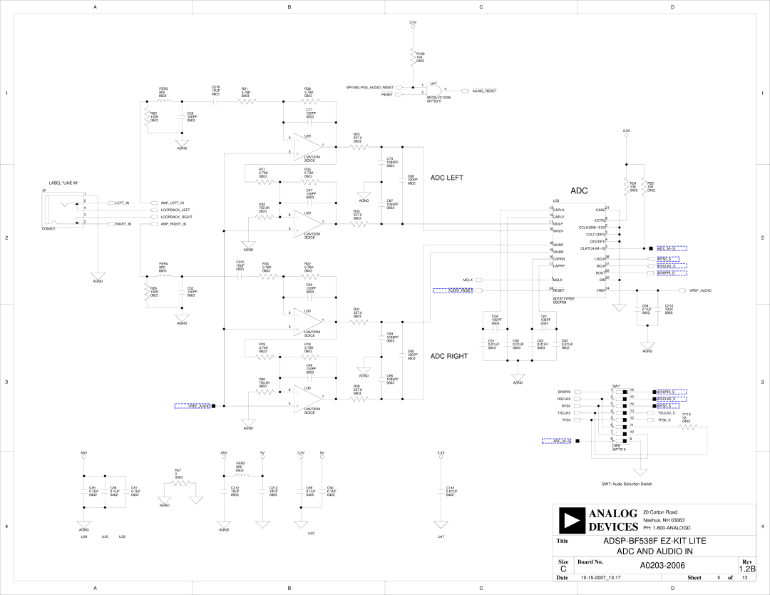 Analog Devices system manual Adc, ADSP-BF538F EZ-KIT Lite ADC and Audio 