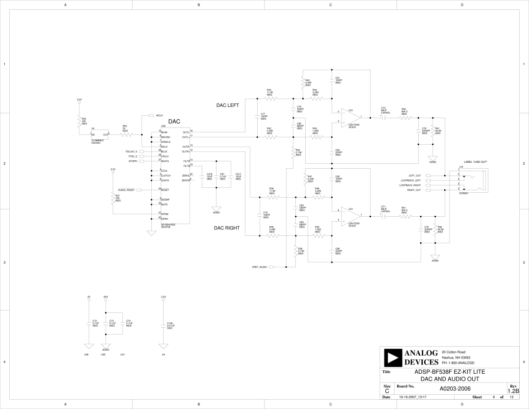 Analog Devices system manual Dac, ADSP-BF538F EZ-KIT Lite DAC and Audio OUT 