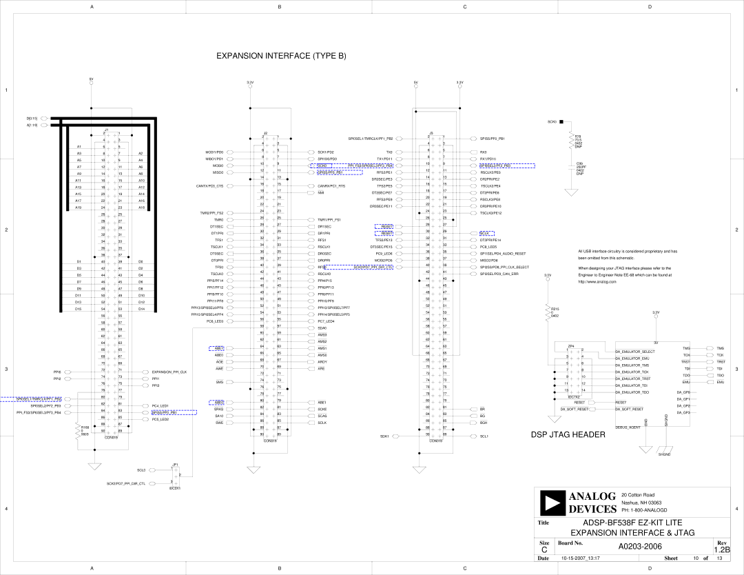 Analog Devices ADSP-BF538F system manual Expansion Interface Type B, DSP Jtag Header 