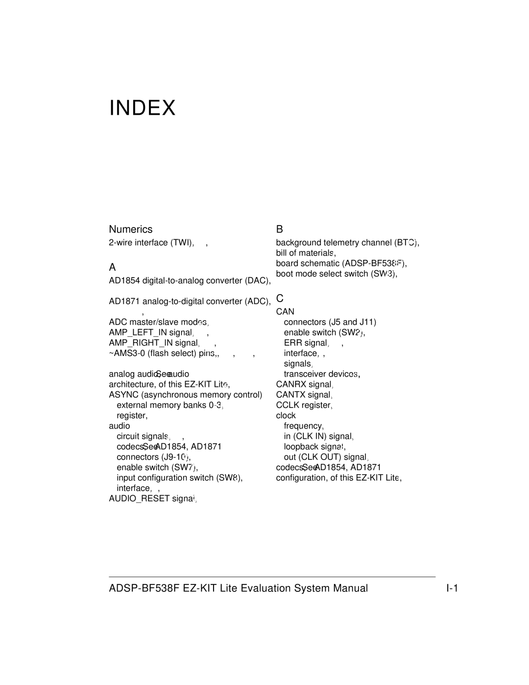 Analog Devices ADSP-BF538F system manual Index 