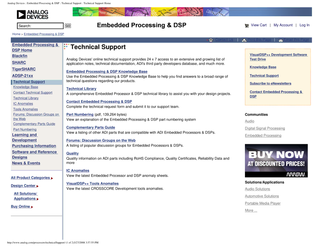 Analog Devices ADSP-BF538F system manual Technical Support 