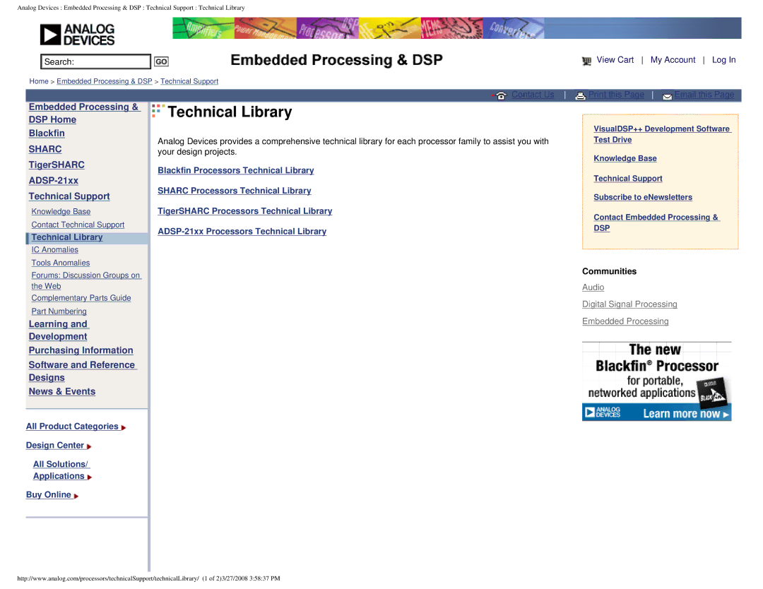 Analog Devices ADSP-BF538F system manual Technical Library 