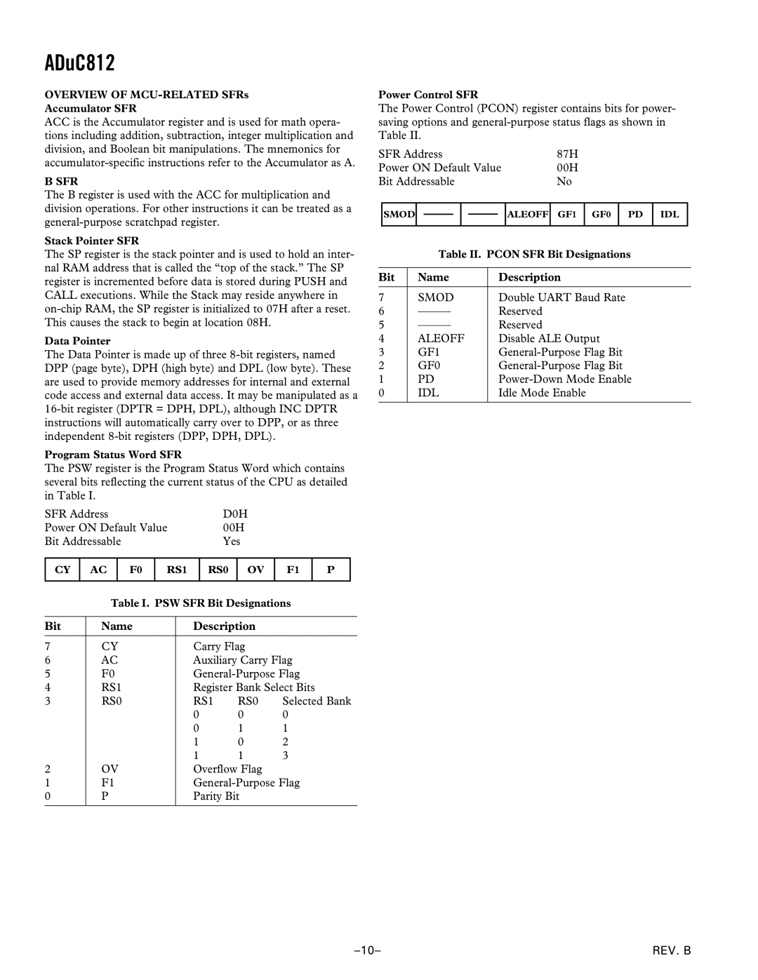 Analog Devices ADuC812 manual Bit Name Description 