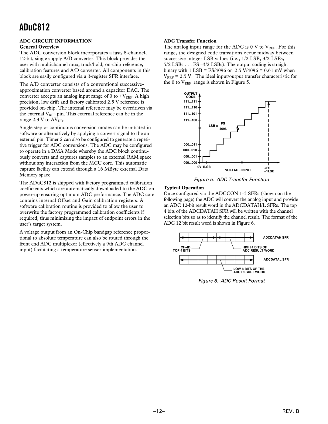 Analog Devices ADuC812 manual ADC Circuit Information, General Overview, ADC Transfer Function, Typical Operation 