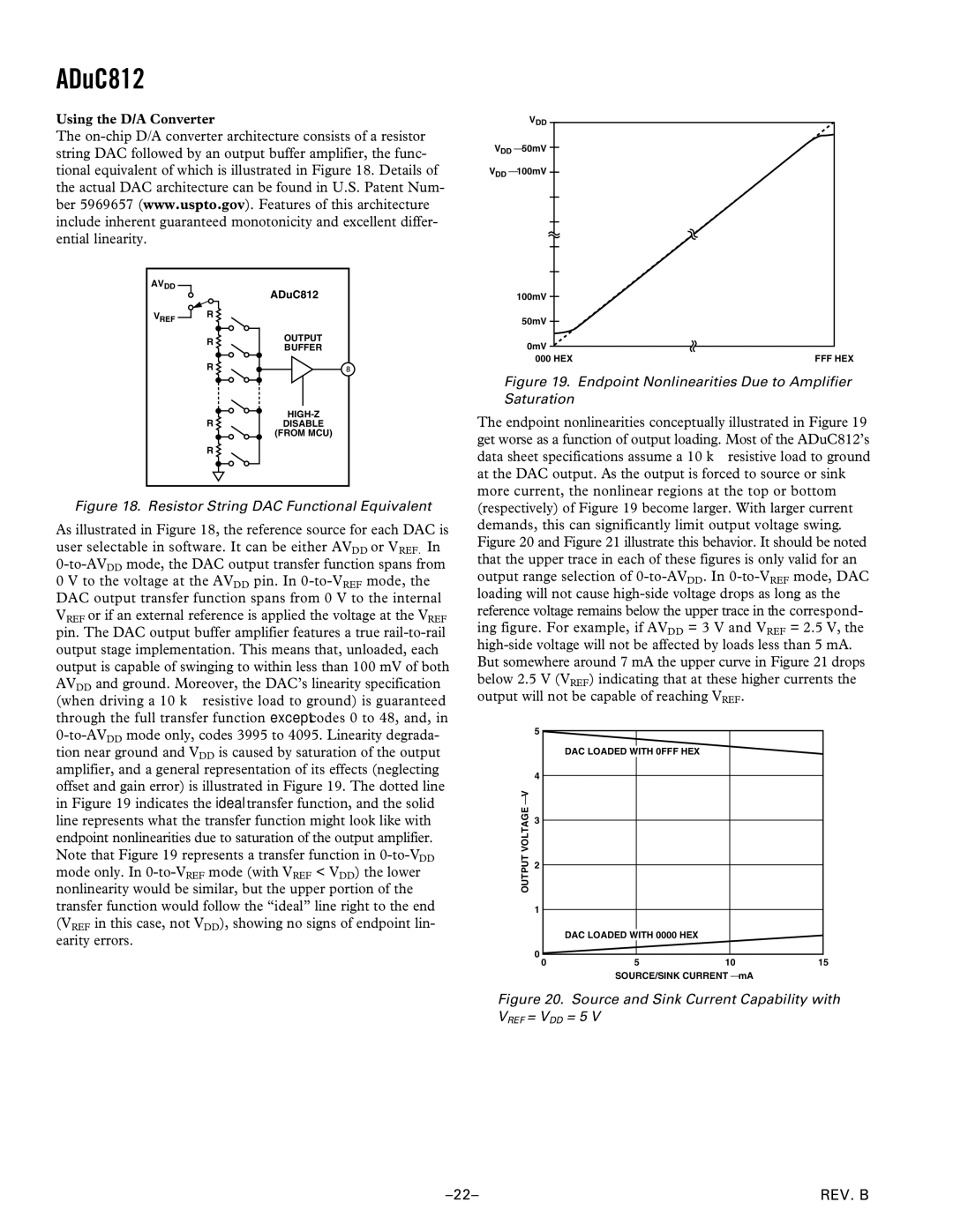 Analog Devices ADuC812 manual Using the D/A Converter, Resistor String DAC Functional Equivalent 