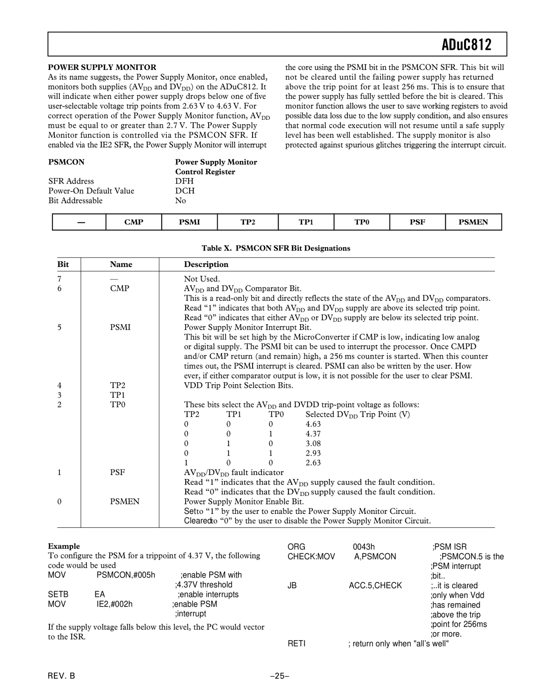 Analog Devices ADuC812 manual Dfh, Dch, Cmp, Psmi, TP2 TP1 TP0, Psf, Psmen 