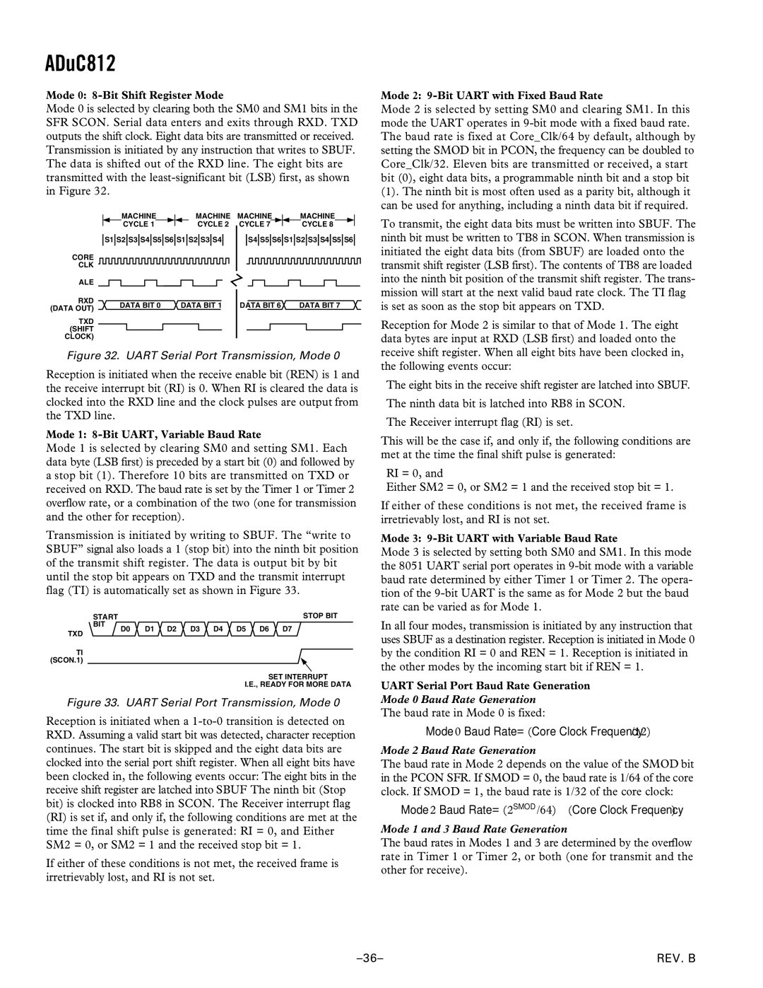 Analog Devices ADuC812 manual Baud rate in Mode 0 is fixed 