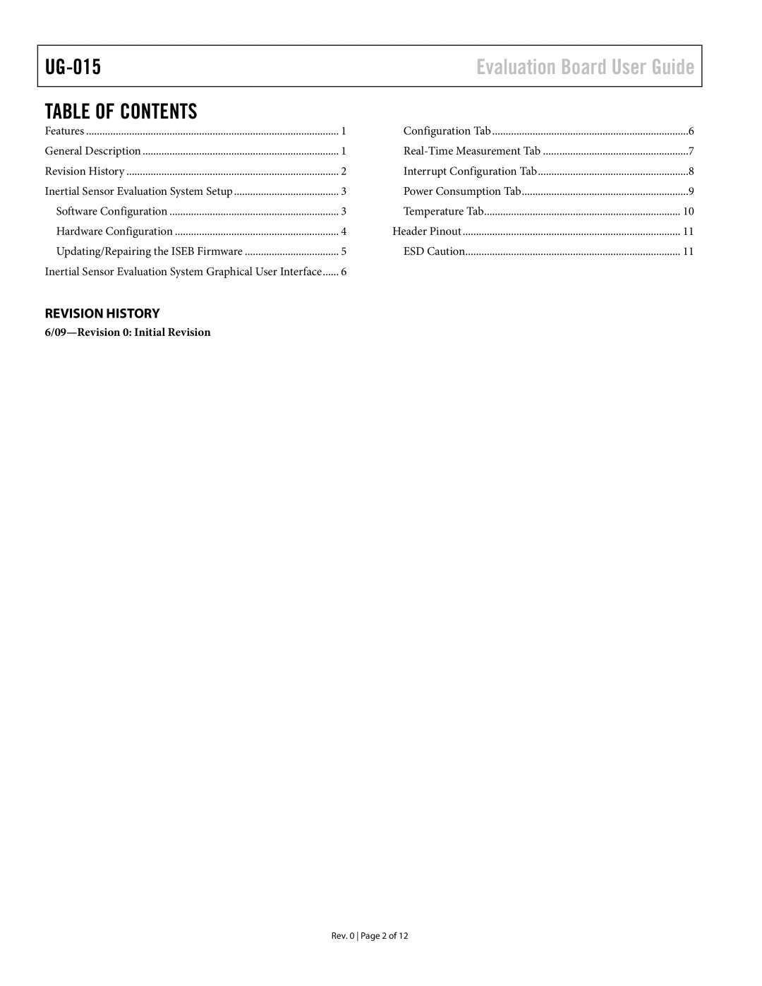 Analog Devices ADXL345 manual Table of Contents 