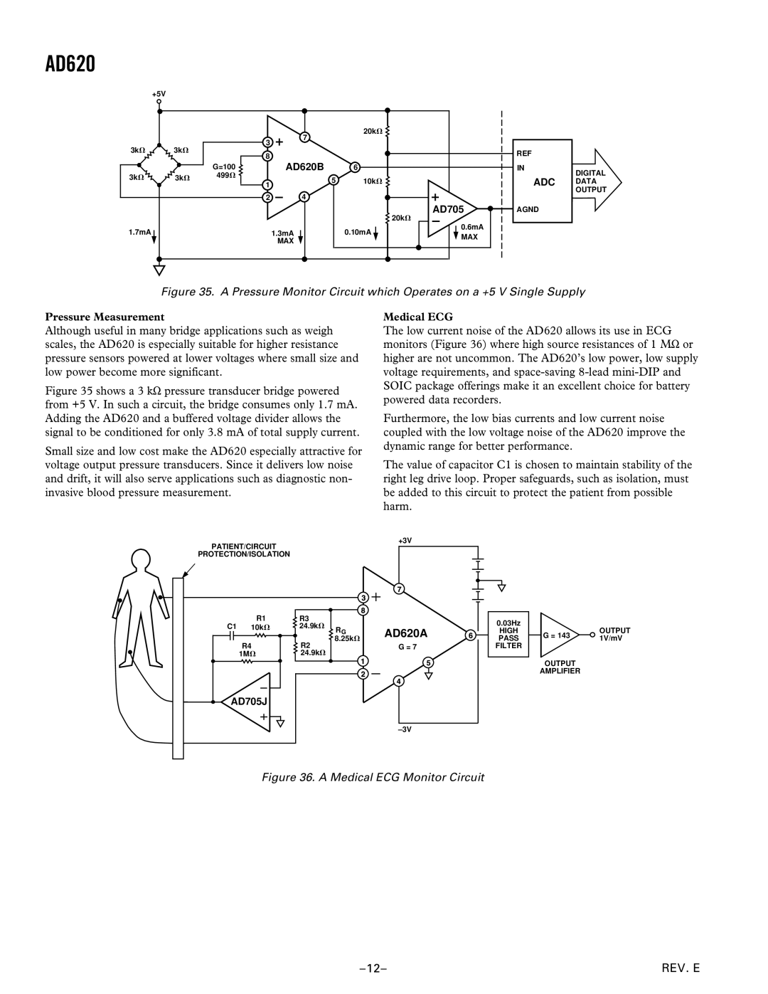 Analog Devices C1599c07, AD620 specifications Pressure Measurement 