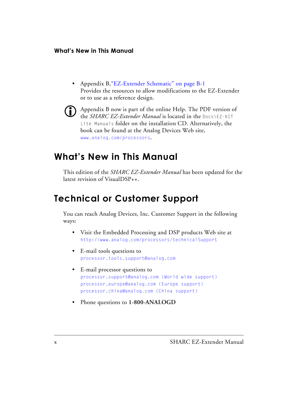 Analog Devices EZ-Extender, 82-000805-01 manual What’s New in This Manual, Technical or Customer Support 