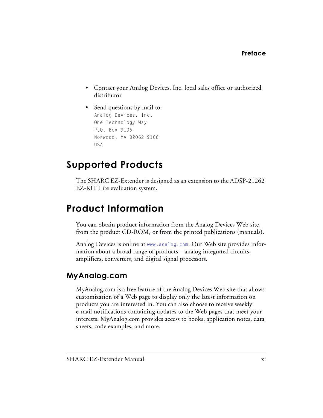 Analog Devices 82-000805-01, EZ-Extender manual Supported Products, Product Information, MyAnalog.com 