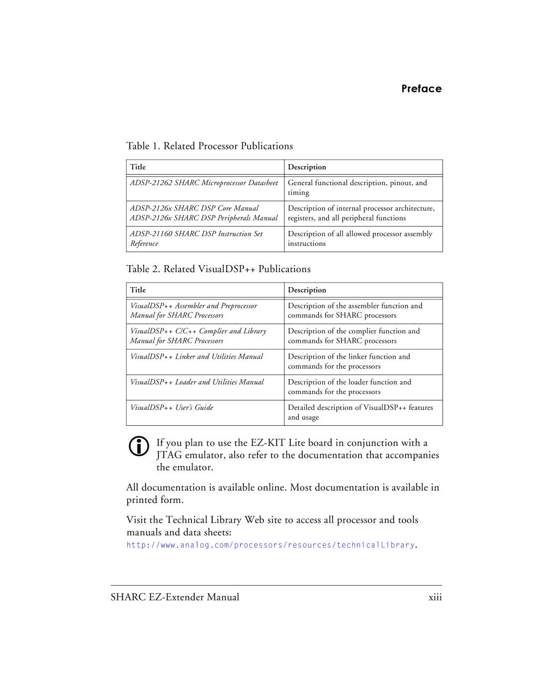 Analog Devices 82-000805-01, EZ-Extender manual Related Processor Publications 