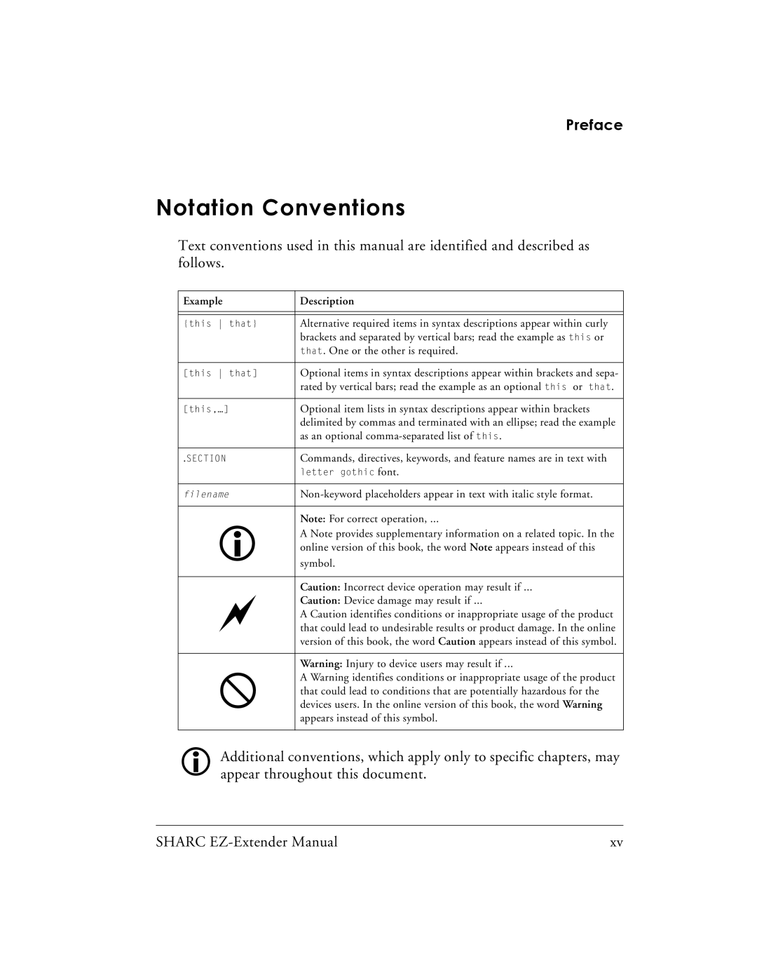 Analog Devices 82-000805-01, EZ-Extender manual Notation Conventions, Example Description 