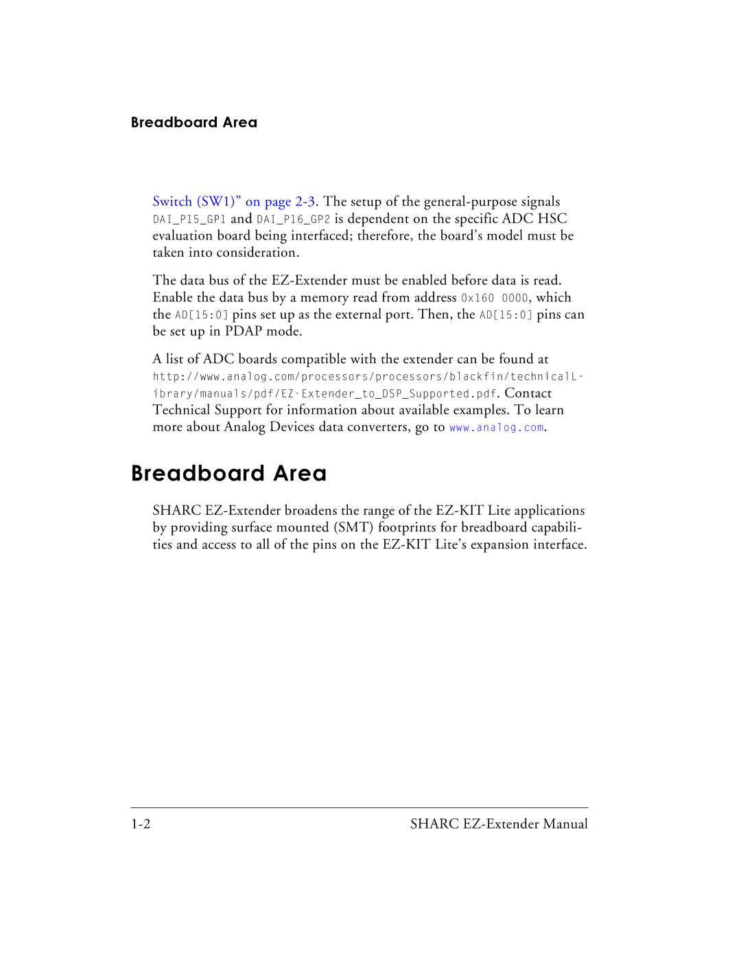 Analog Devices EZ-Extender, 82-000805-01 manual Breadboard Area 