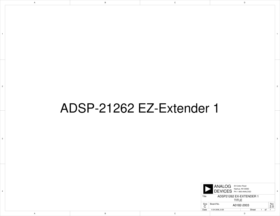 Analog Devices 82-000805-01 manual ADSP-21262 EZ-Extender 