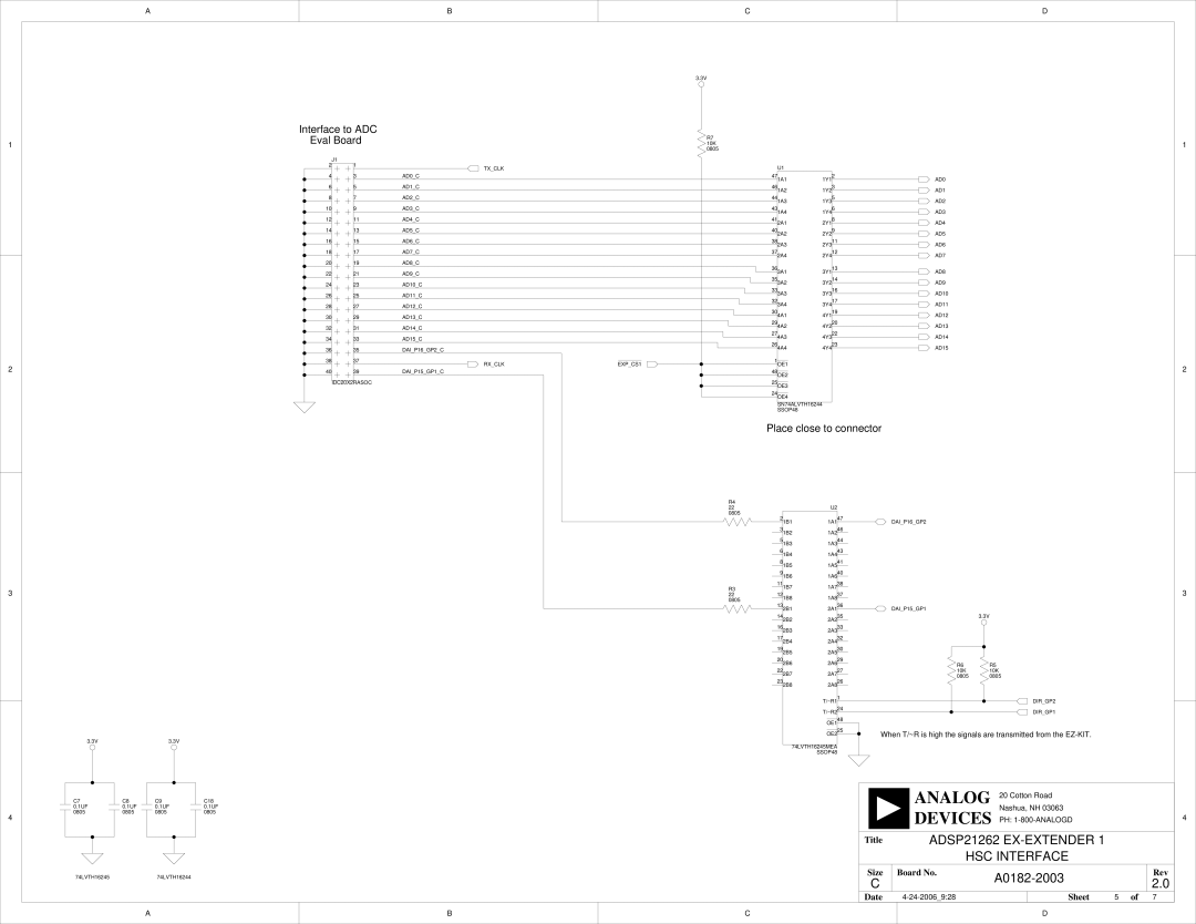 Analog Devices 82-000805-01 Txclk AD0C, AD1C, AD2C, AD3C, AD4C, AD5C, AD6C, AD7C, AD8C, AD9C, DAIP16GP2C, Rxclk EXPCS1 