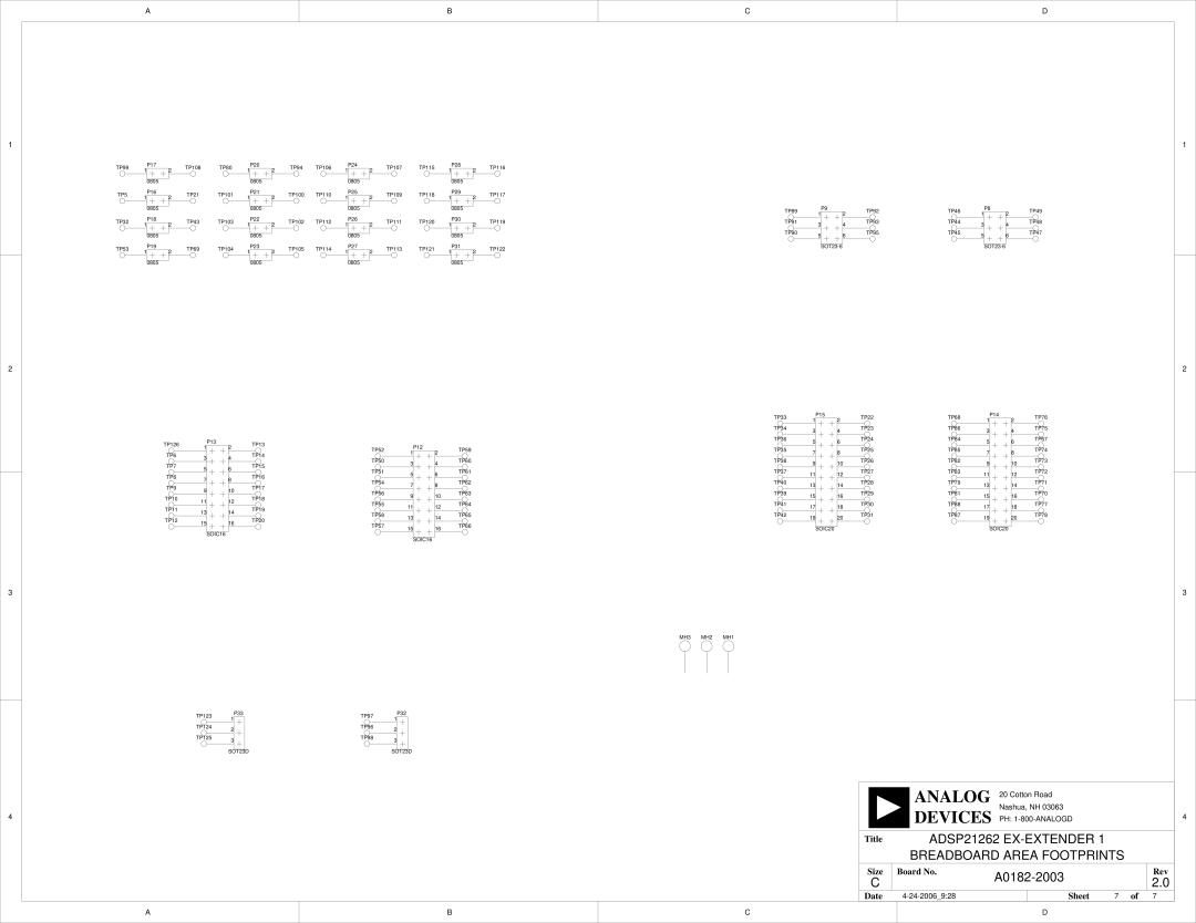 Analog Devices 82-000805-01, EZ-Extender manual TP5, TP6, TP7, TP8, TP9, SOIC16, SOT23D, MH3 MH2 MH1 