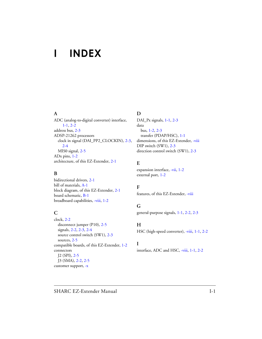 Analog Devices EZ-Extender, 82-000805-01 manual Index 