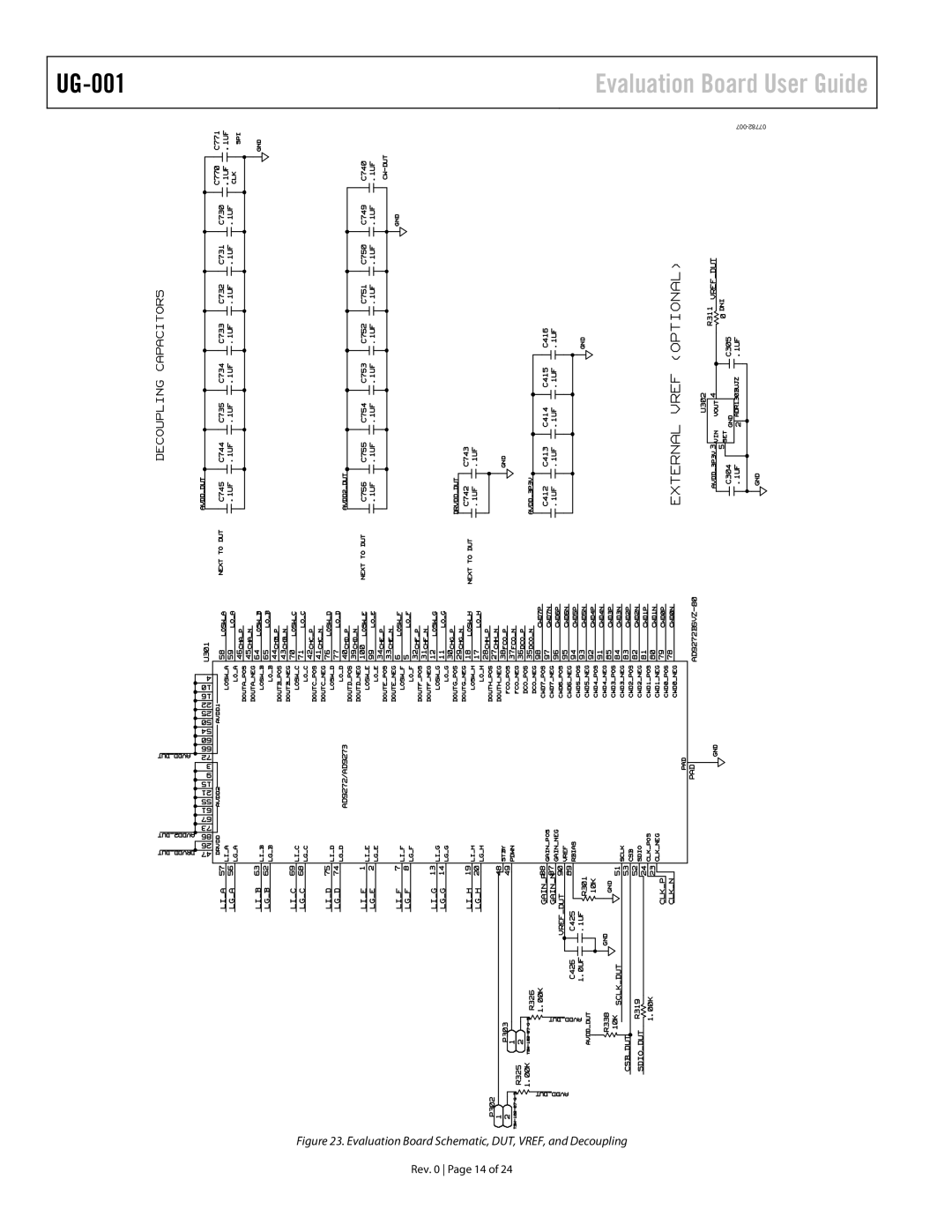 Analog Devices AD9272, UG-001, AD9273 user manual Evaluation Board Schematic, DUT, VREF, and Decoupling 