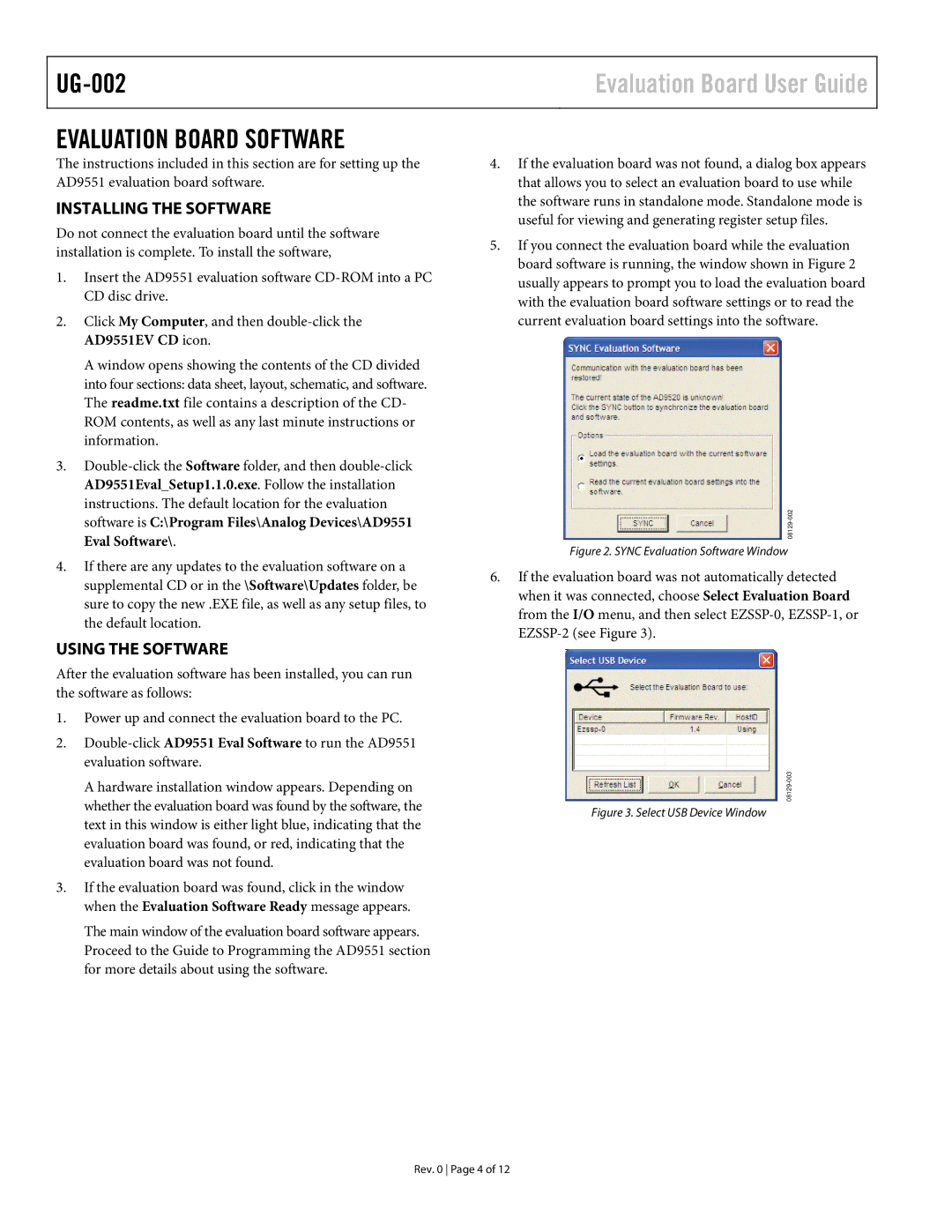 Analog Devices UG-002, AD9551 manual Evaluation Board Software, Installing the Software, Using the Software 