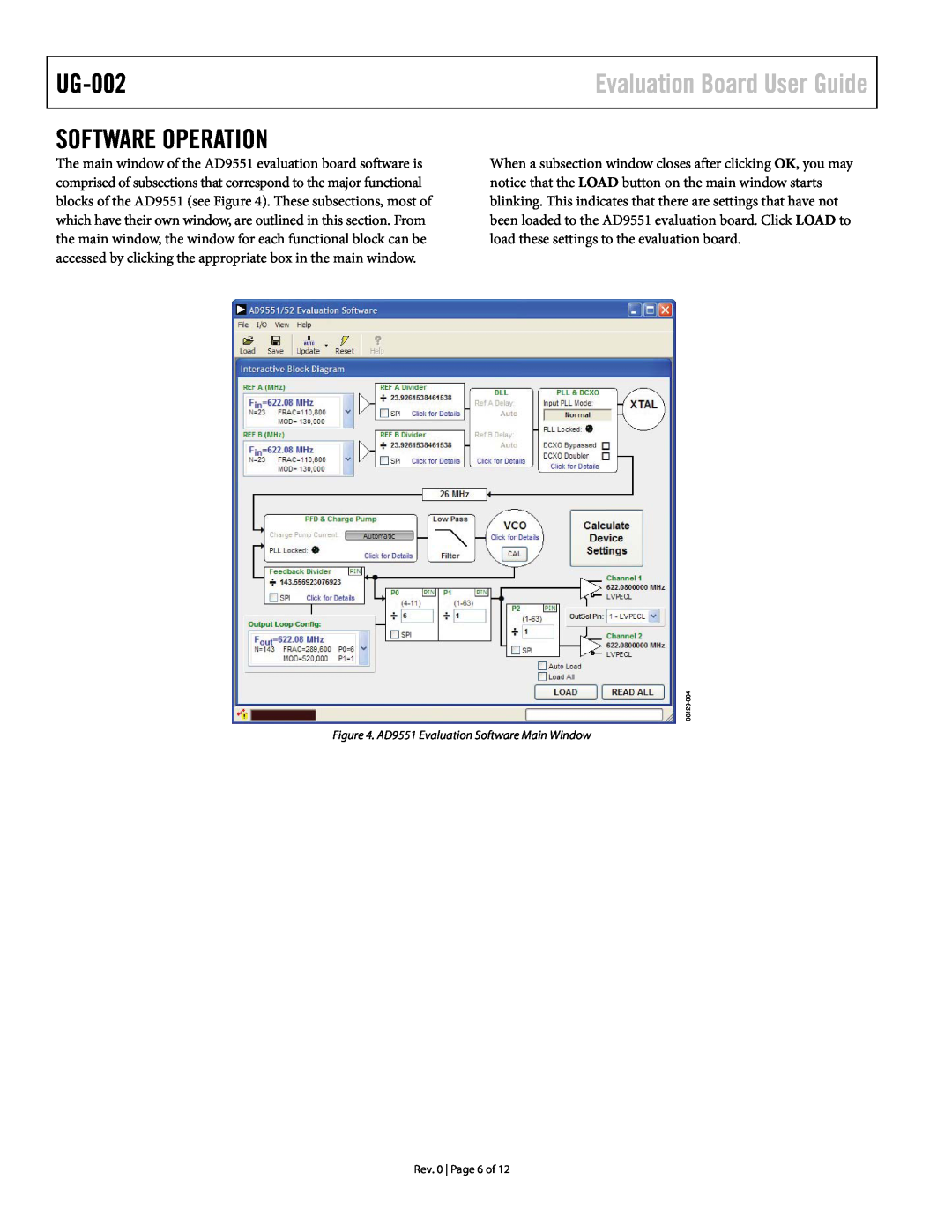Analog Devices UG-002 manual Software Operation, Evaluation Board User Guide, AD9551 Evaluation Software Main Window 