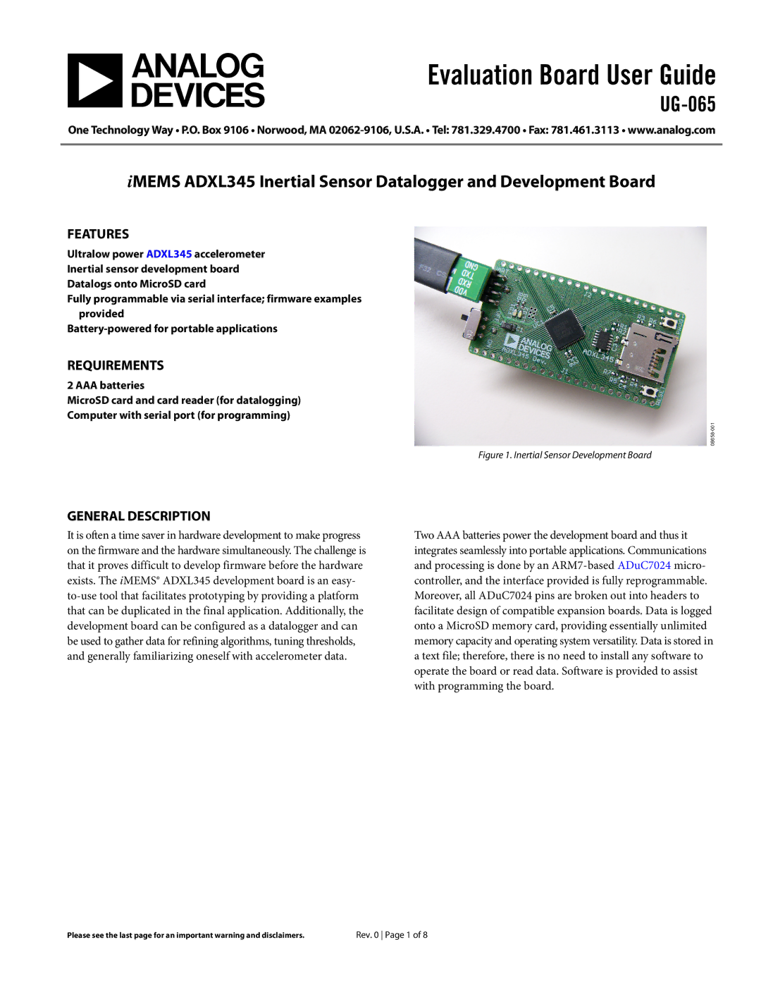 Analog Devices UG-065 manual Features, Requirements, General Description 