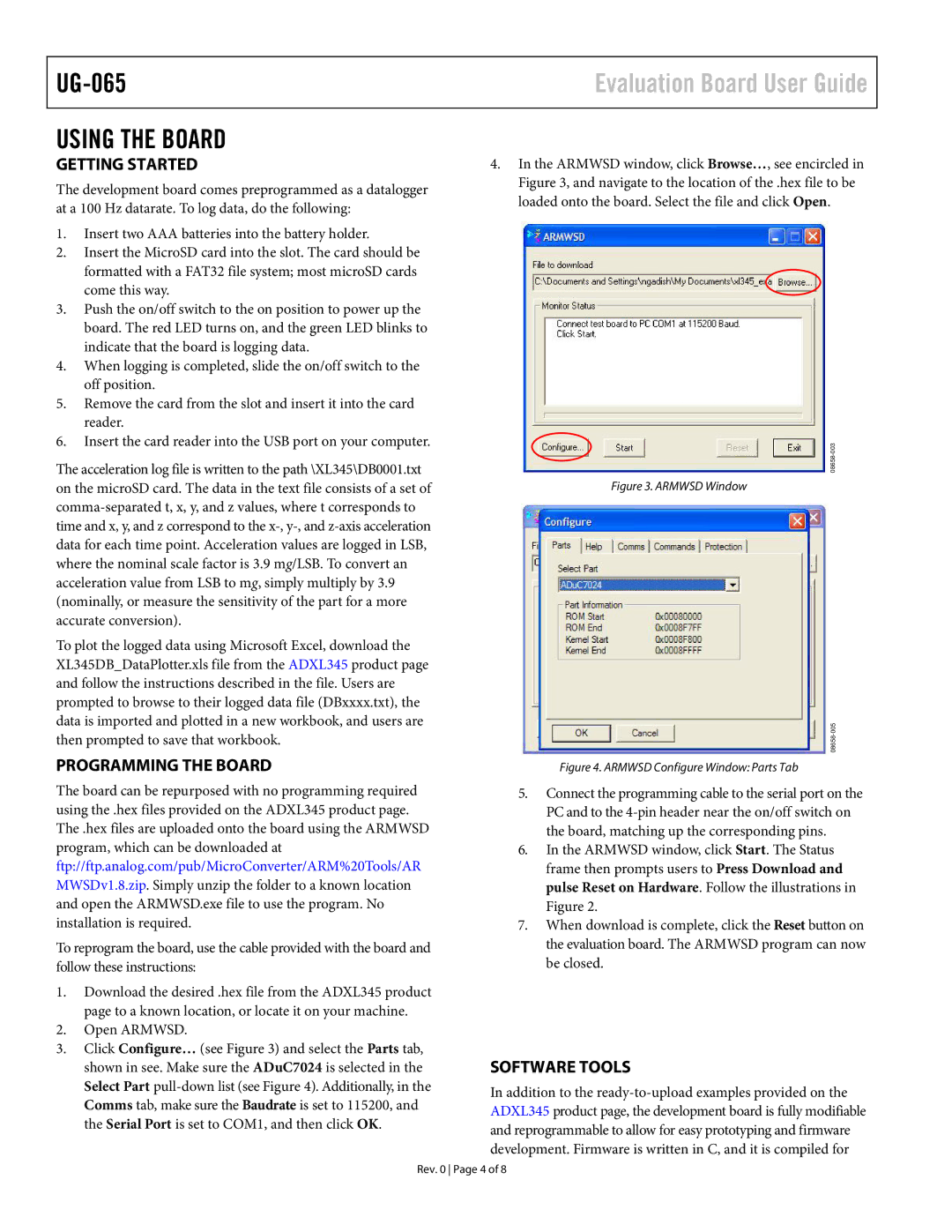 Analog Devices UG-065 manual Using the Board, Getting Started, Programming the Board, Software Tools, Open Armwsd 