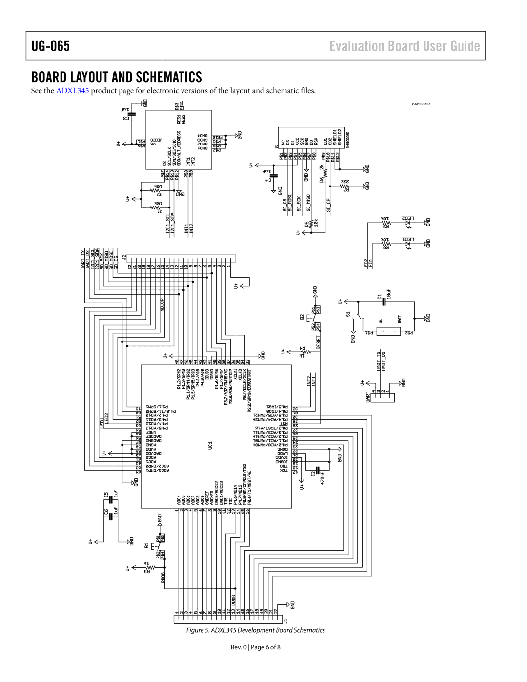 Analog Devices UG-065 manual Board Layout and Schematics, ADXL345 Development Board Schematics 