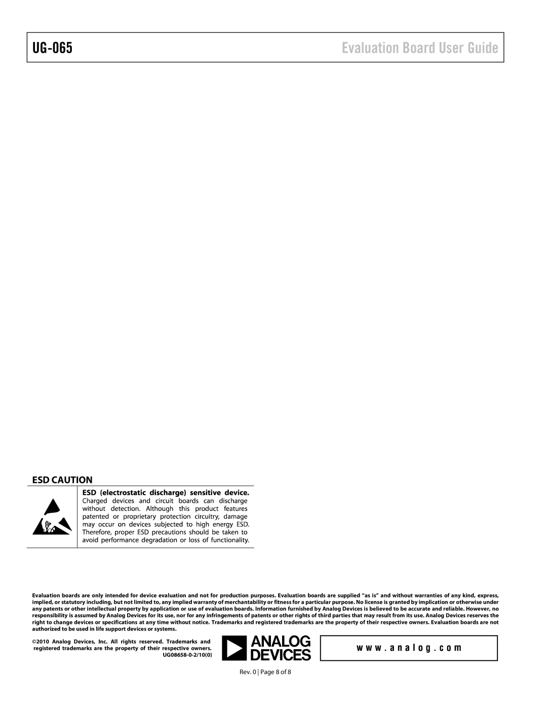 Analog Devices UG-065 manual ESD Caution 