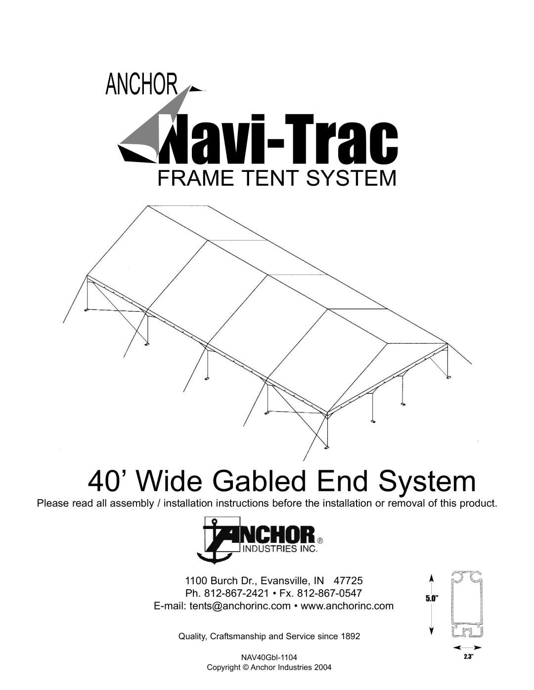 Anchor Hocking Glass NAV40GBL-1104 installation instructions Navi-Trac 