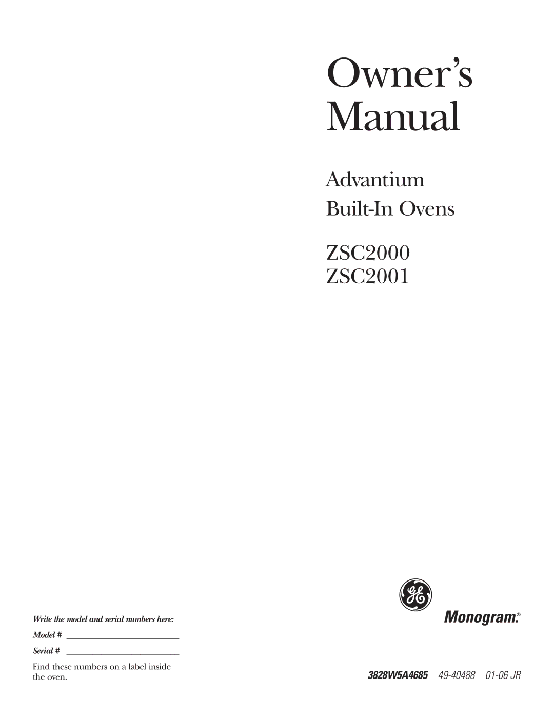 Anchor Hocking Glass owner manual Advantium Built-In Ovens ZSC2000 ZSC2001 