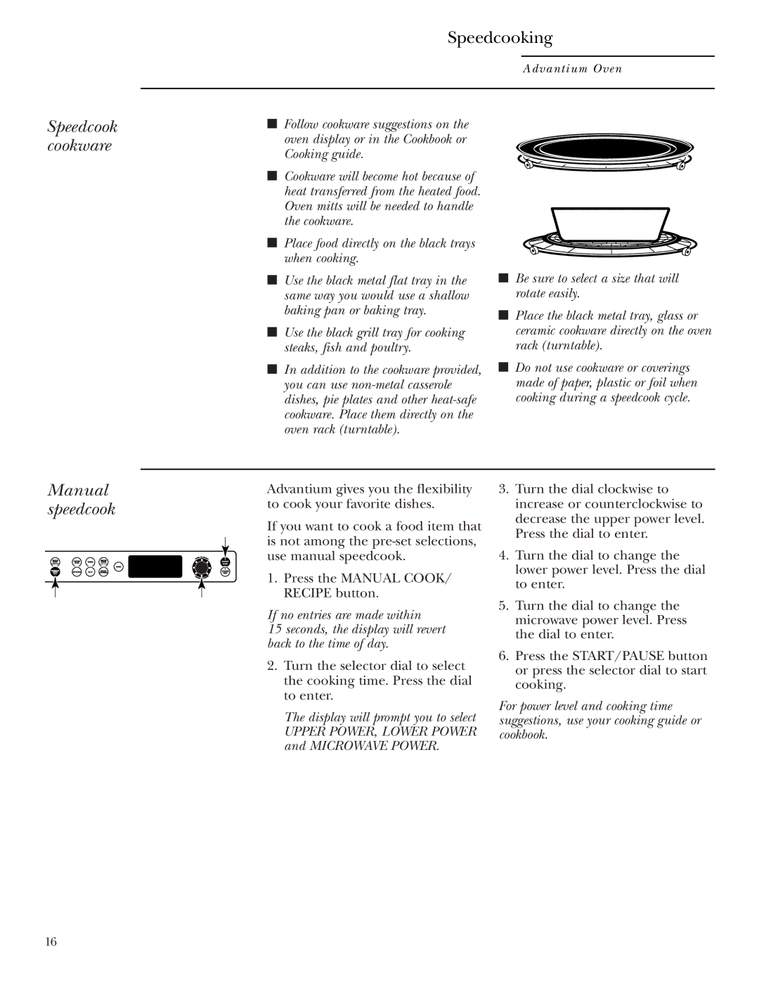 Anchor Hocking Glass ZSC2001 Speedcook cookware, Manual speedcook, Place food directly on the black trays when cooking 