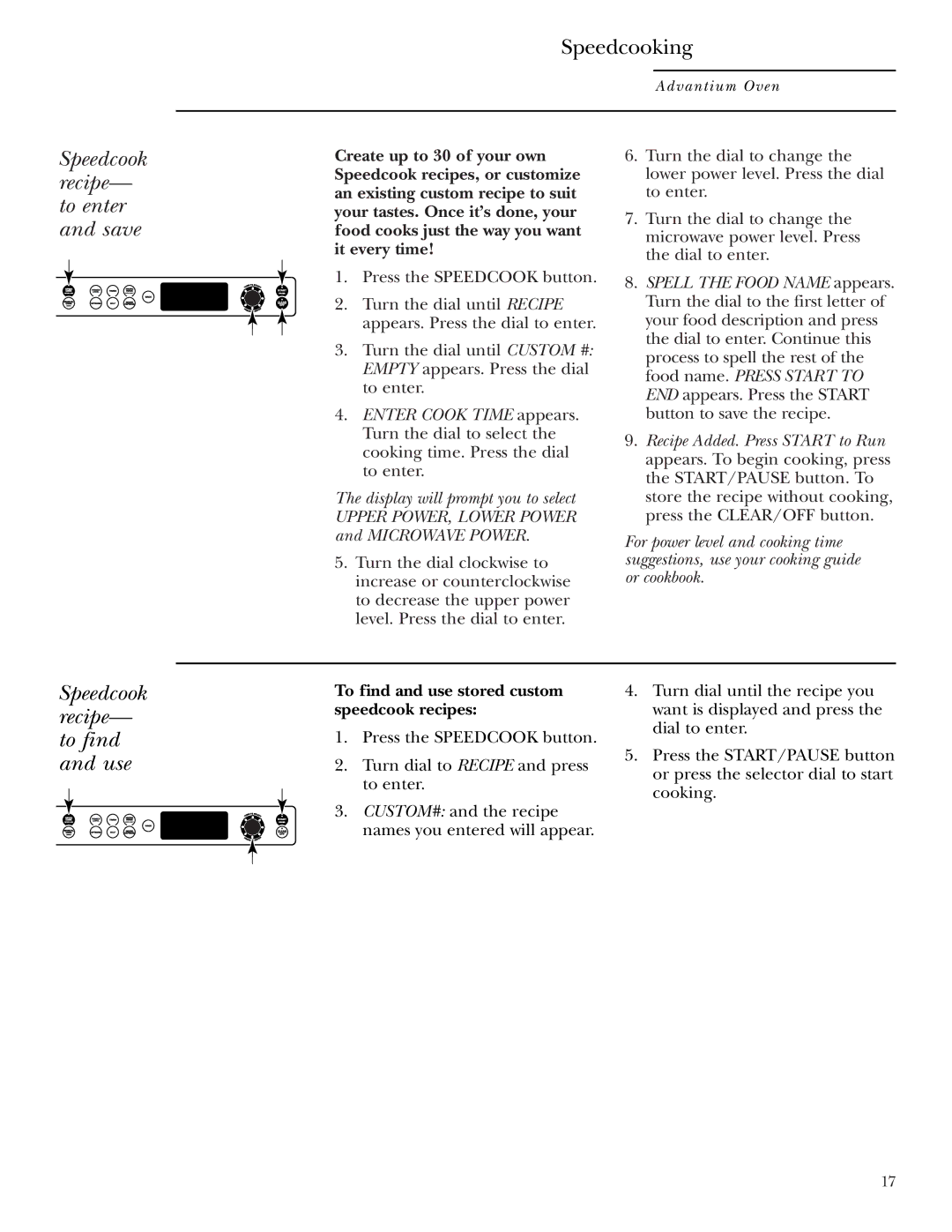 Anchor Hocking Glass ZSC2000, ZSC2001 owner manual Speedcook recipe- to enter and save, Speedcook recipe- to find and use 