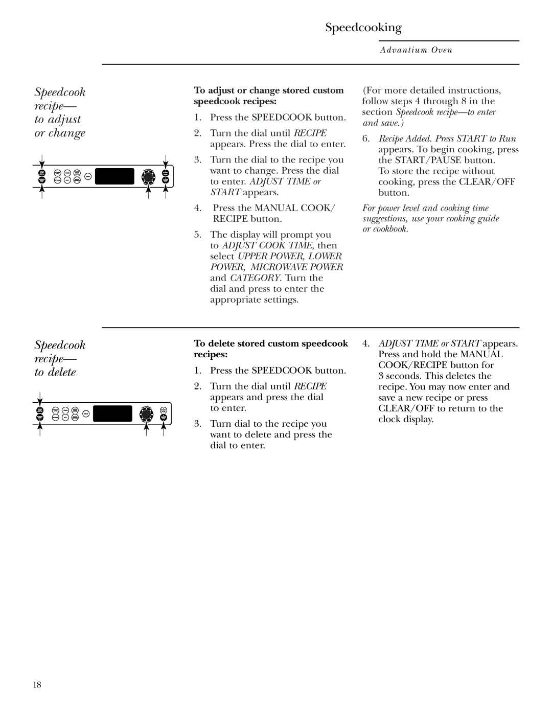 Anchor Hocking Glass ZSC2001, ZSC2000 owner manual Speedcook recipe- to adjust or change, Speedcook recipe- to delete 