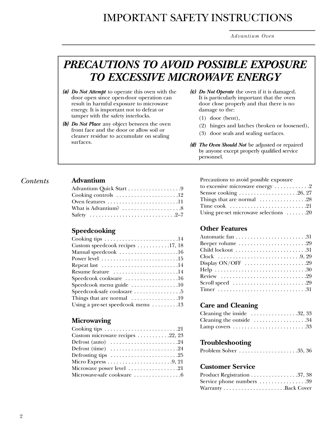 Anchor Hocking Glass ZSC2001, ZSC2000 owner manual Contents Advantium 