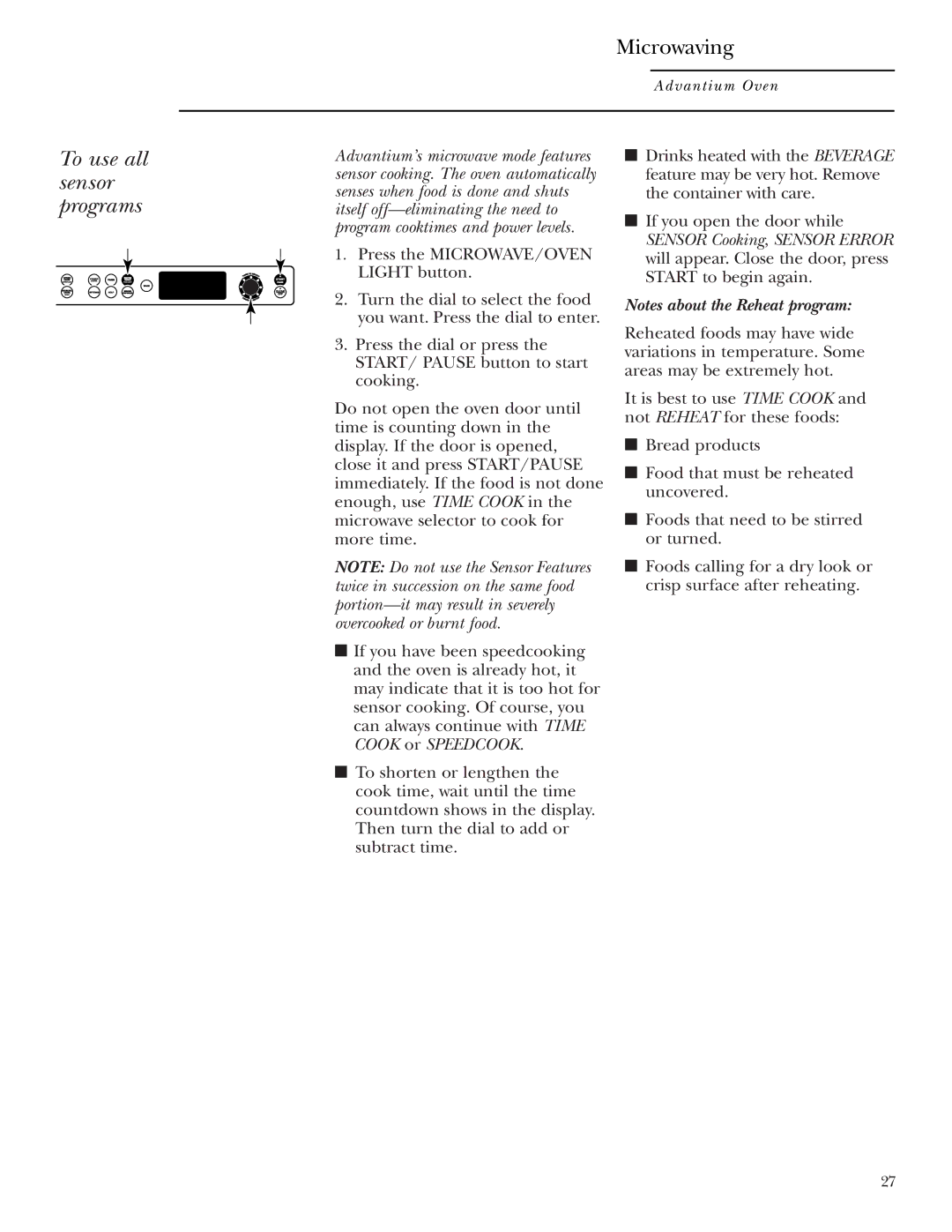 Anchor Hocking Glass ZSC2000, ZSC2001 owner manual To use all sensor programs 