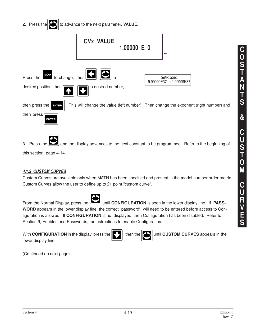 Anderson Manufacturing AV-9000 manual R V E S, CVx Value 00000 E, Custom Curves 