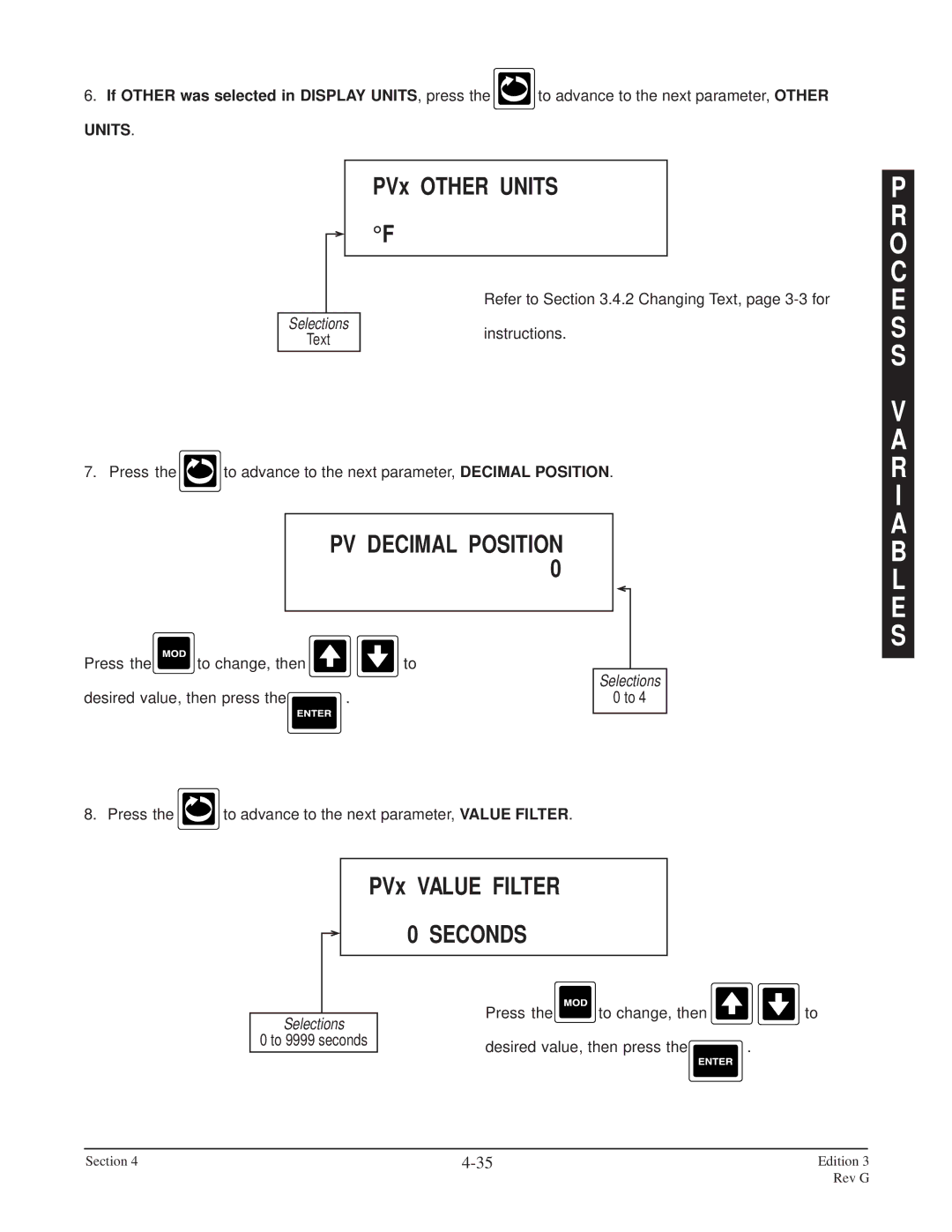 Anderson Manufacturing AV-9000 manual PVx Value Filter, PVx Other Units, PV Decimal Position 