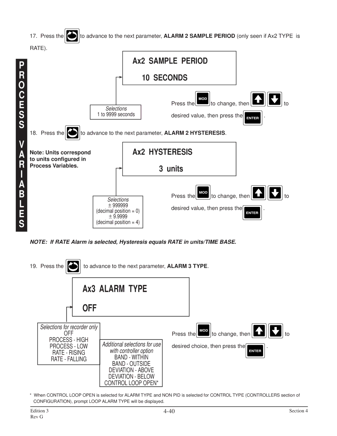 Anderson Manufacturing AV-9000 manual Ax2 Hysteresis, To units configured Process Variables 