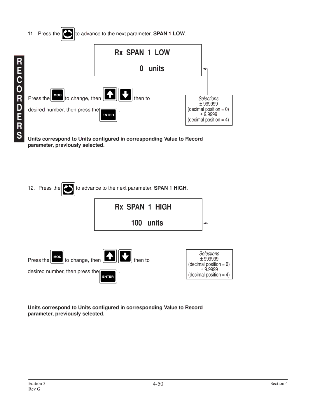 Anderson Manufacturing AV-9000 manual Rx Span 1 High Units, Rx Span 1 LOW 0 units 