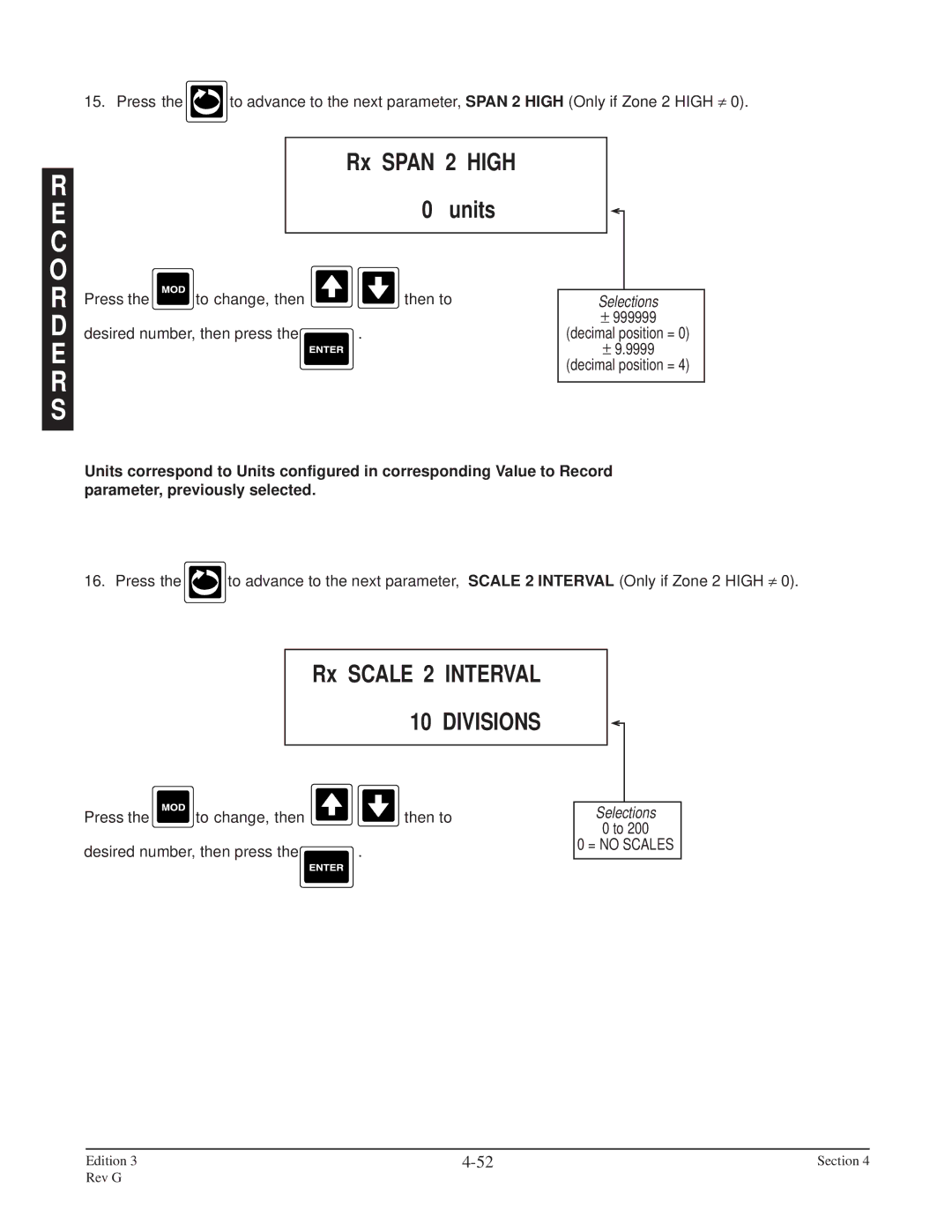 Anderson Manufacturing AV-9000 manual Rx Scale 2 Interval, Rx Span 2 High 0 units, = no Scales 